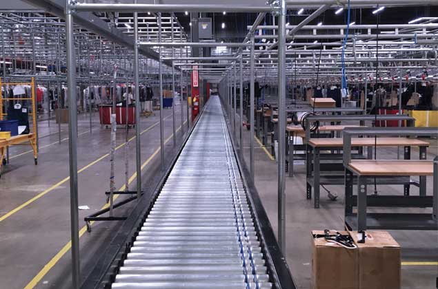 A Tension Packaging and Automation conveyor system inside a warehouse.